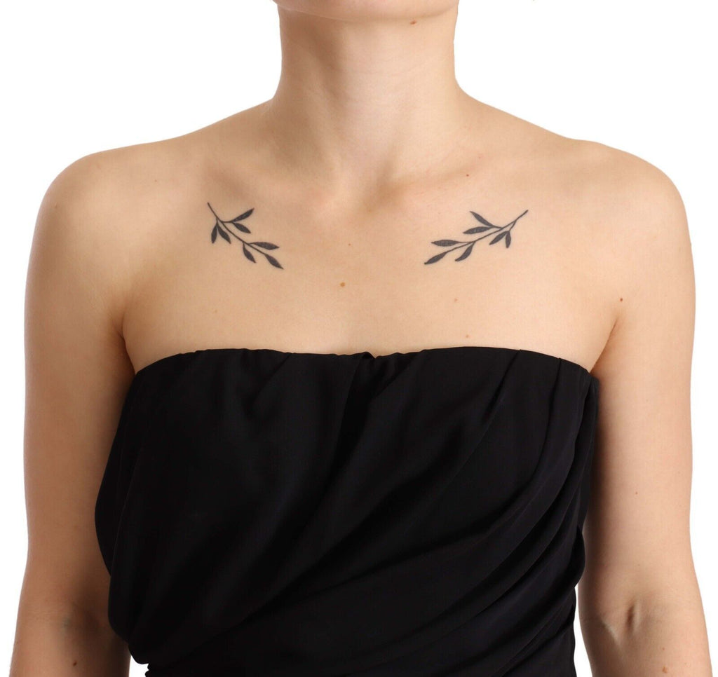 Dolce & Gabbana Schwarzes trägerloses Midikleid aus Seidenstretch