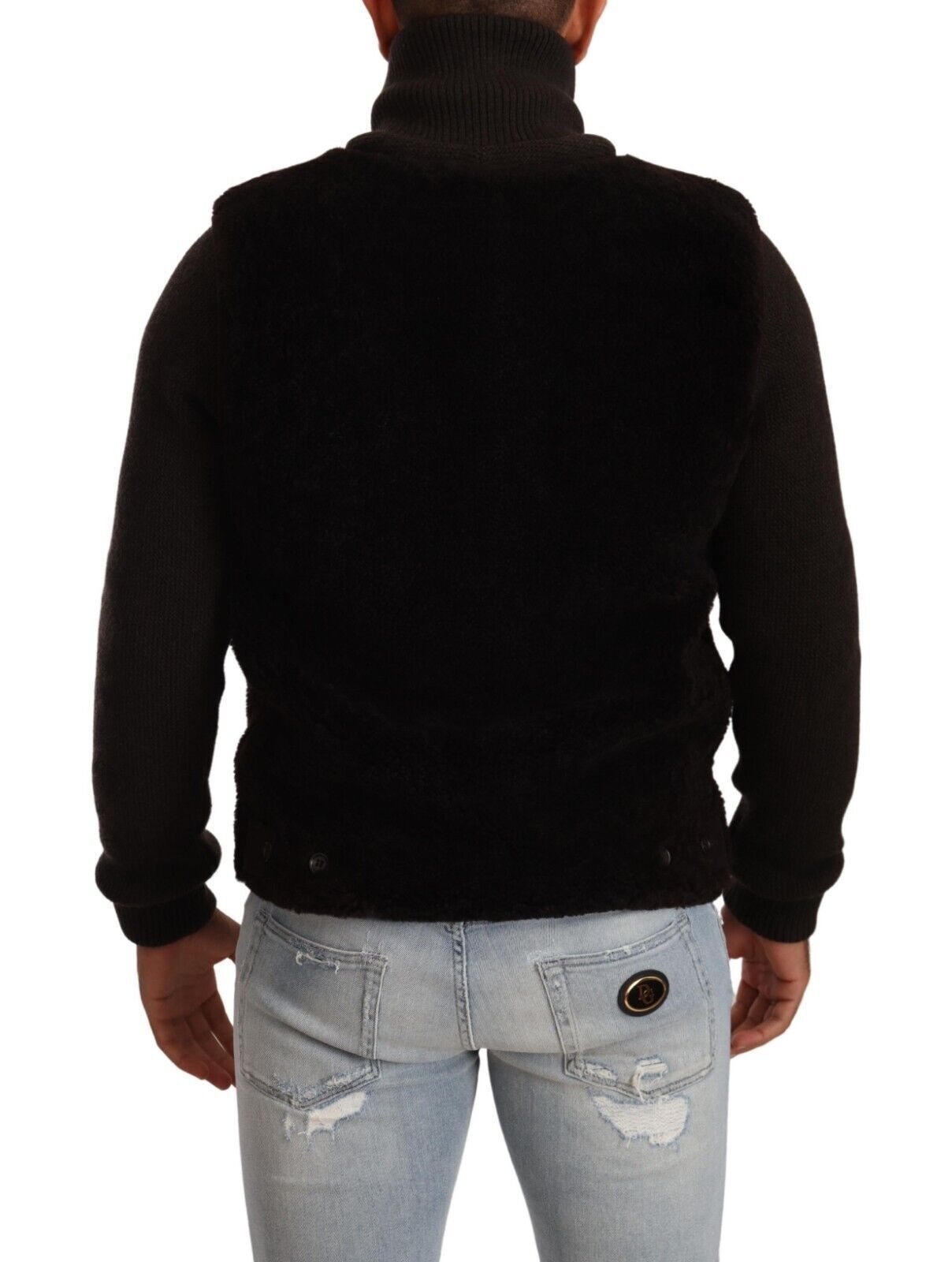 Dolce & Gabbana Schwarzes Leder Herren Turtle Neck Mantel Jacke