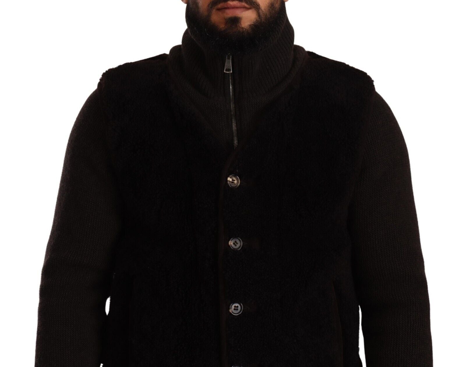 Dolce & Gabbana Schwarzes Leder Herren Turtle Neck Mantel Jacke