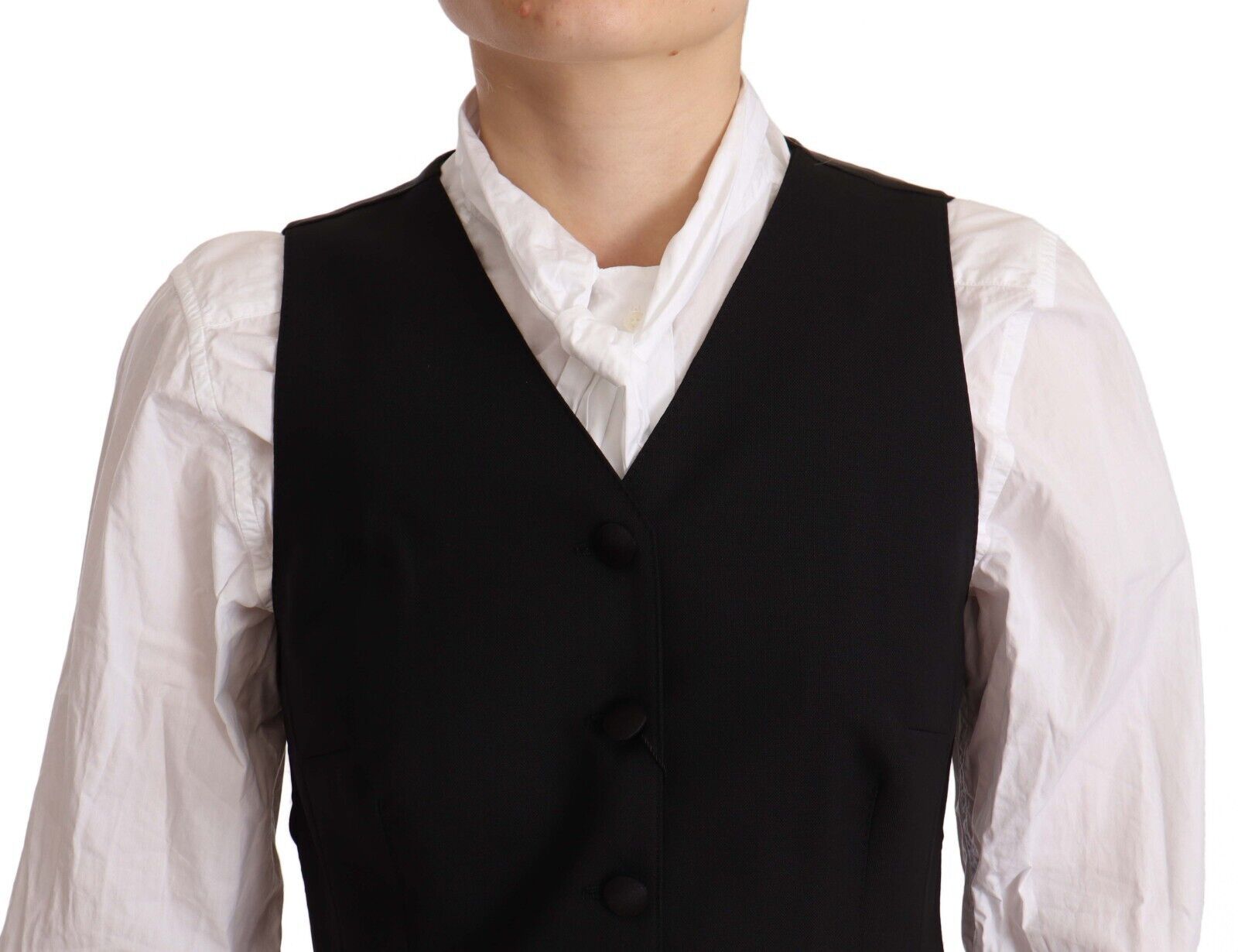 Dolce & Gabbana Schwarzes ärmelloses Weste Viskose-Top mit Knopfverschluss