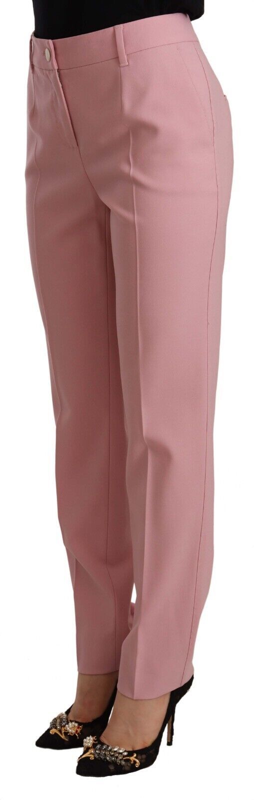 Dolce & Gabbana Rosa Woll-Stretch-Hose mit hoher Taille