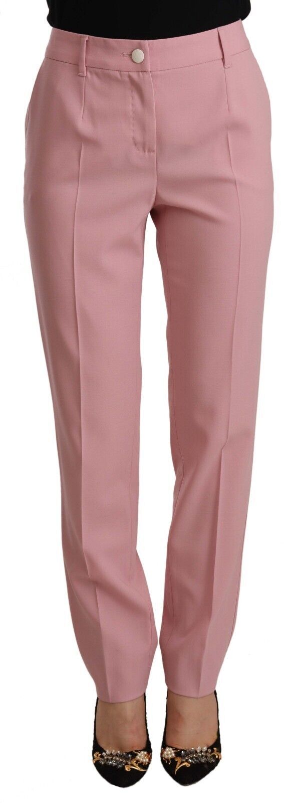 Dolce & Gabbana Rosa Woll-Stretch-Hose mit hoher Taille