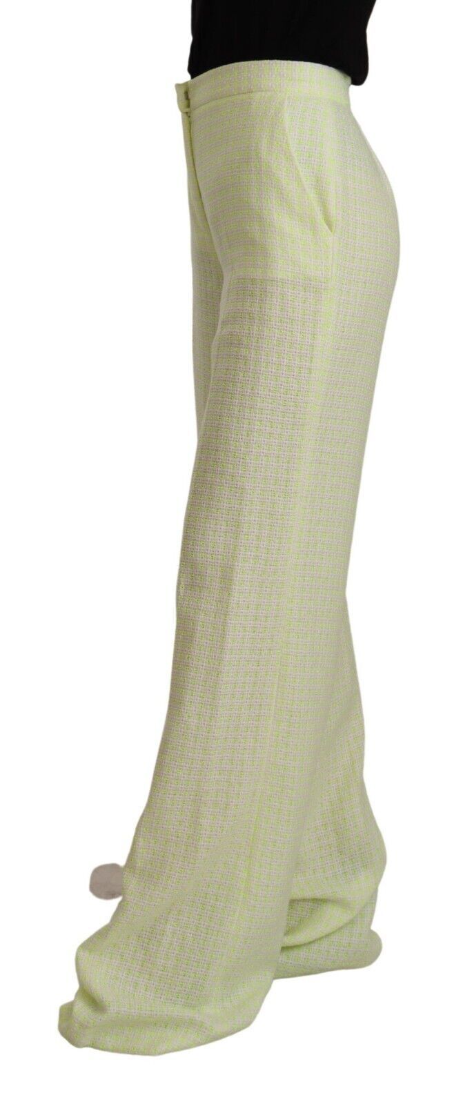 MSGM Gelb-Grün Baumwolle Hohe Taille Gerade Lange Hose