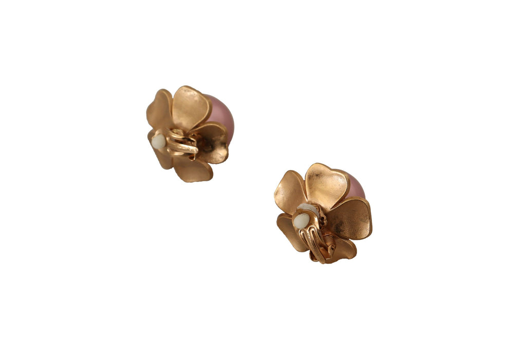 Dolce & Gabbana Goldfarbene Maxi Faux Pearl Floral Clip-on-Schmuck-Ohrringe