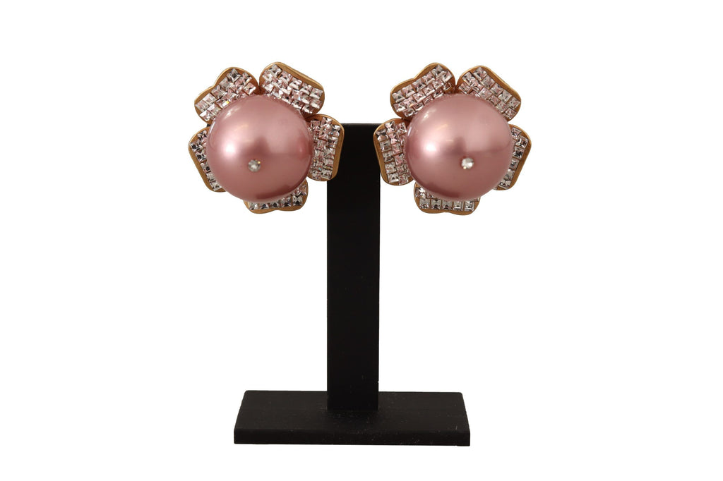 Dolce & Gabbana Goldfarbene Maxi Faux Pearl Floral Clip-on-Schmuck-Ohrringe