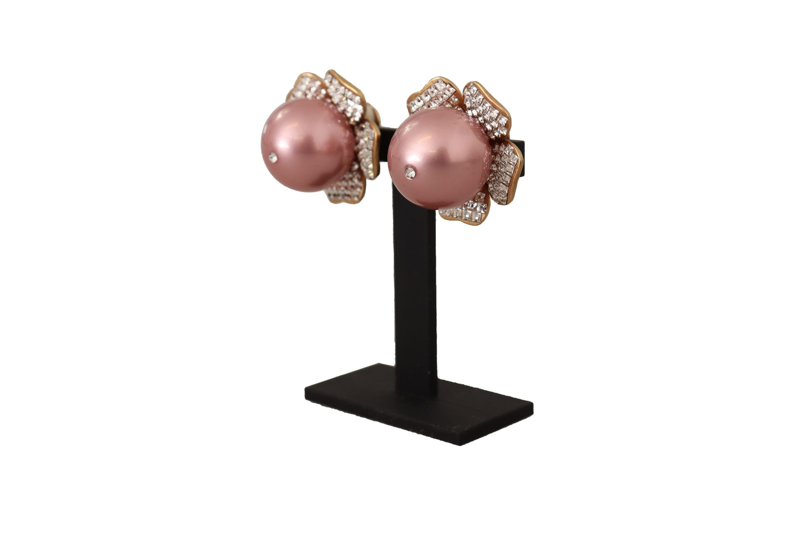Dolce & Gabbana Goldfarbene Maxi Faux Pearl Floral Clip-on-Schmuck-Ohrringe