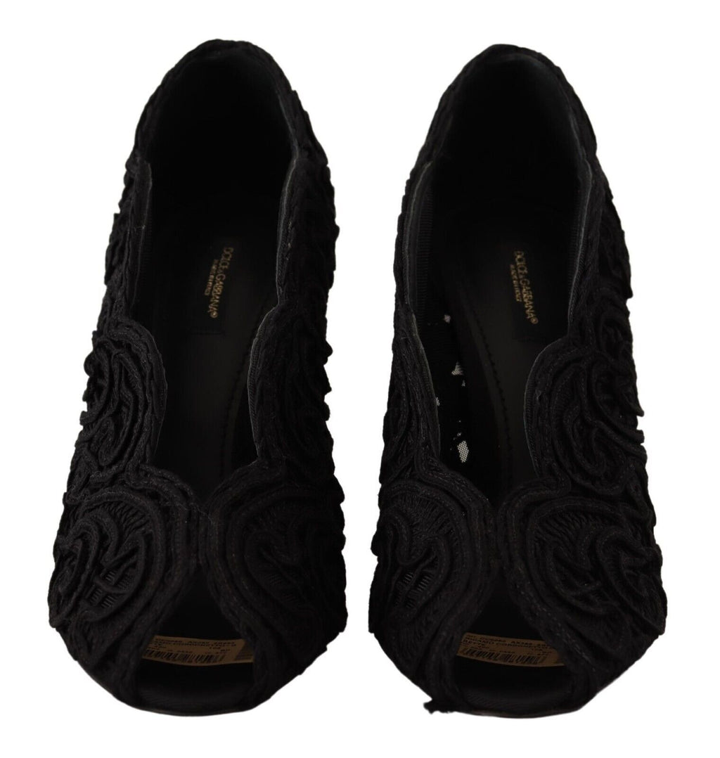 Dolce & Gabbana Schwarze Cordonetto Ricamo Pumps Offene Zehen Schuhe