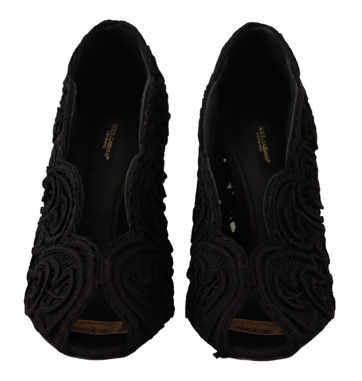 Dolce & Gabbana Schwarze Cordonetto Ricamo Pumps Offene Zehen Schuhe