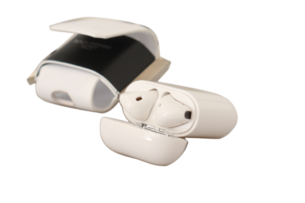 Dolce & Gabbana Weiß Schwarz Lederband Silber Metall Logo Airpods Fall
