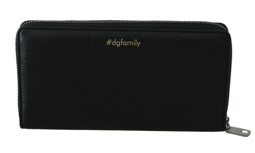 Dolce & Gabbana Schwarzes blaues Leder #DGFAMILY Zipper Continental Geldbörse