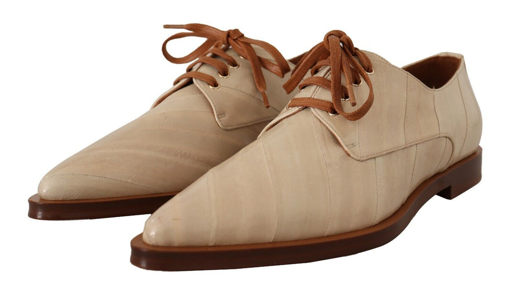 Dolce & Gabbana Weiße Aalleder Schnürschuhe Formelle Flats Schuhe