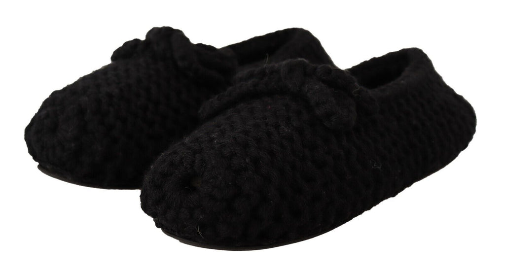 Dolce & Gabbana Schwarz Slip On Ballerina Flats Wolle stricken Schuhe