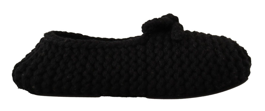 Dolce & Gabbana Schwarz Slip On Ballerina Flats Wolle stricken Schuhe