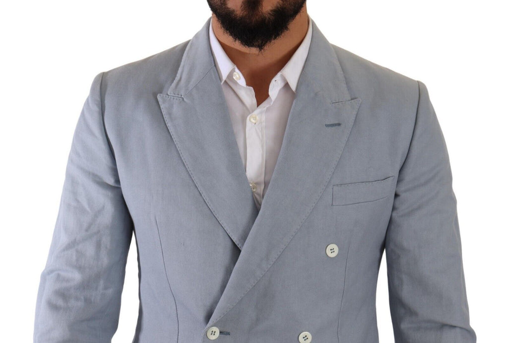 Dolce & Gabbana Blaue Baumwolle Leinen Slim Fit Jacke Mantel Blazer