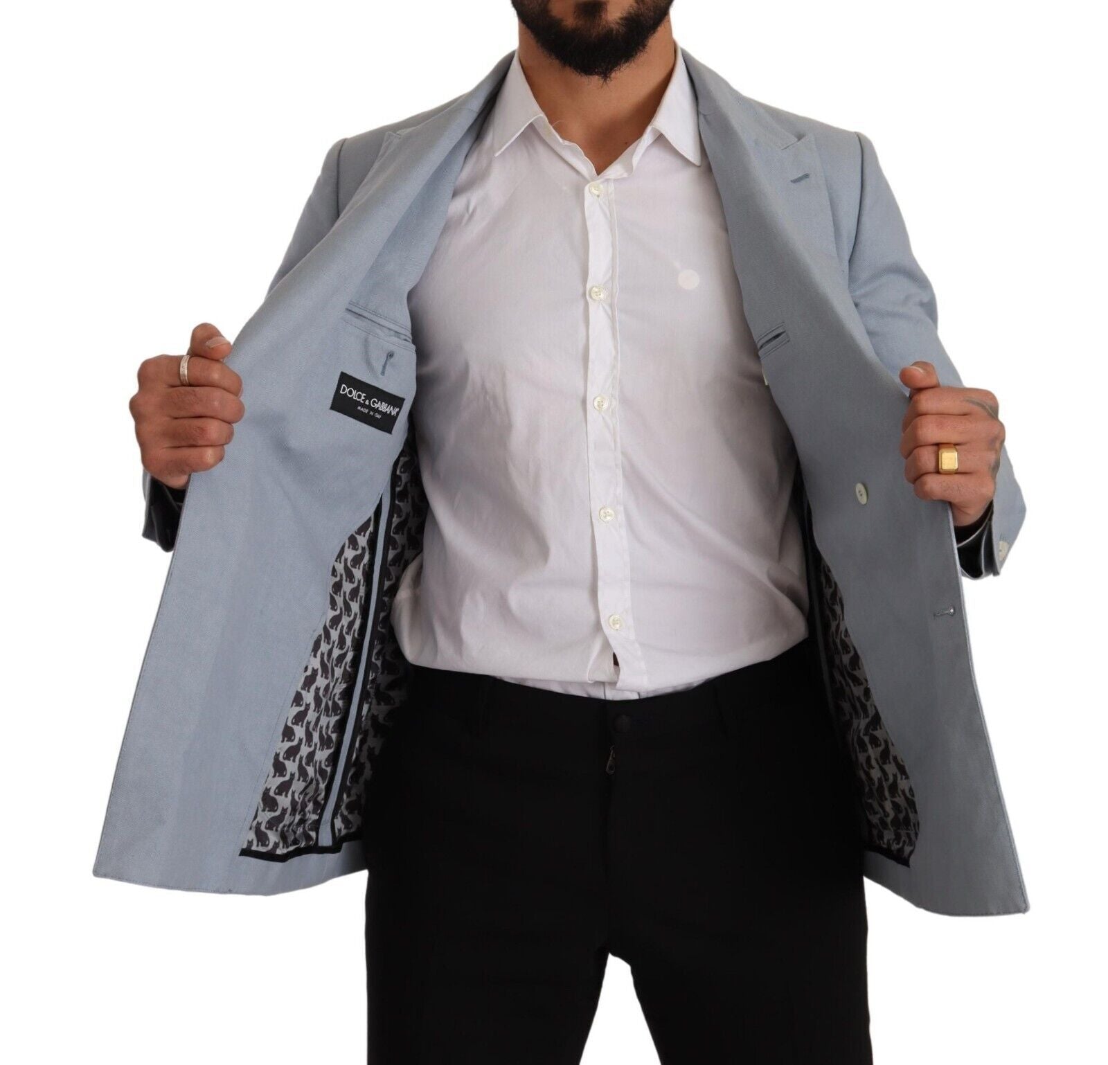 Dolce & Gabbana Blaue Baumwolle Leinen Slim Fit Jacke Mantel Blazer