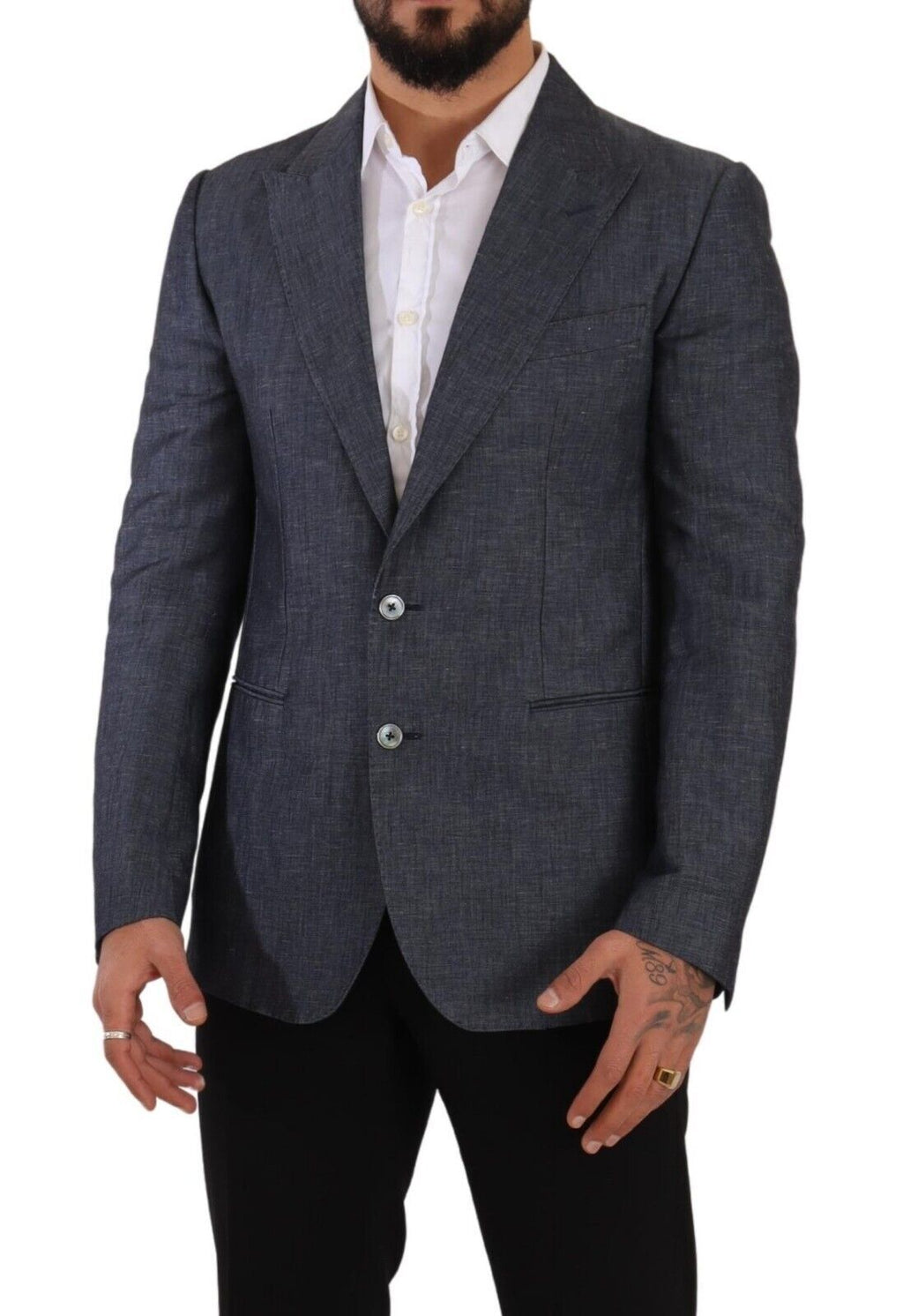 Dolce & Gabbana Blaue Leinen-Baumwoll-Jacke TAORMINA Blazer