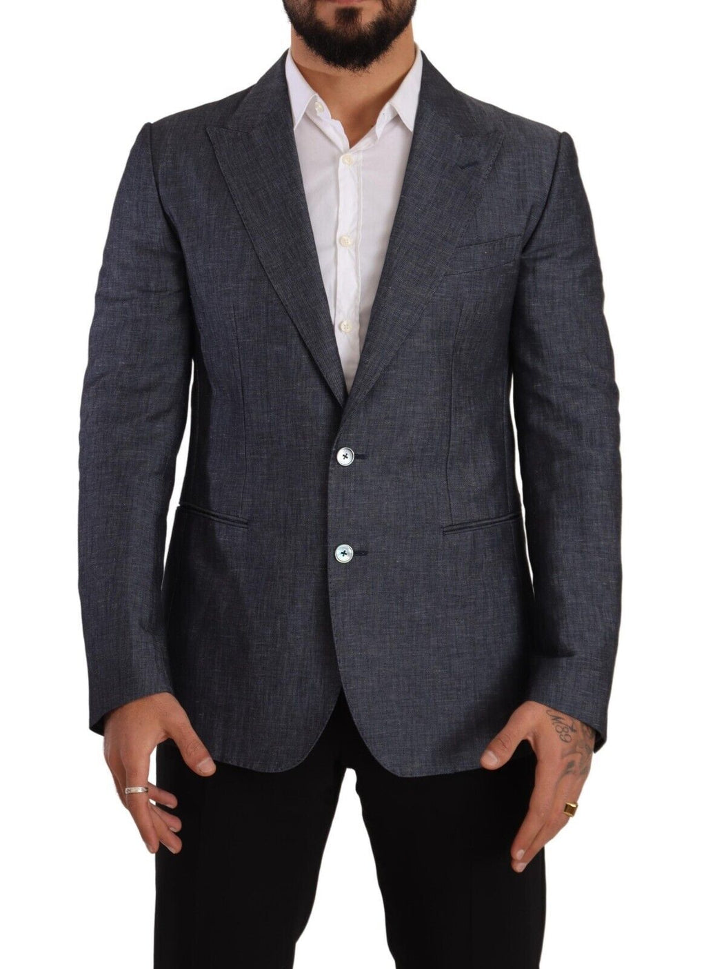 Dolce & Gabbana Blaue Leinen-Baumwoll-Jacke TAORMINA Blazer