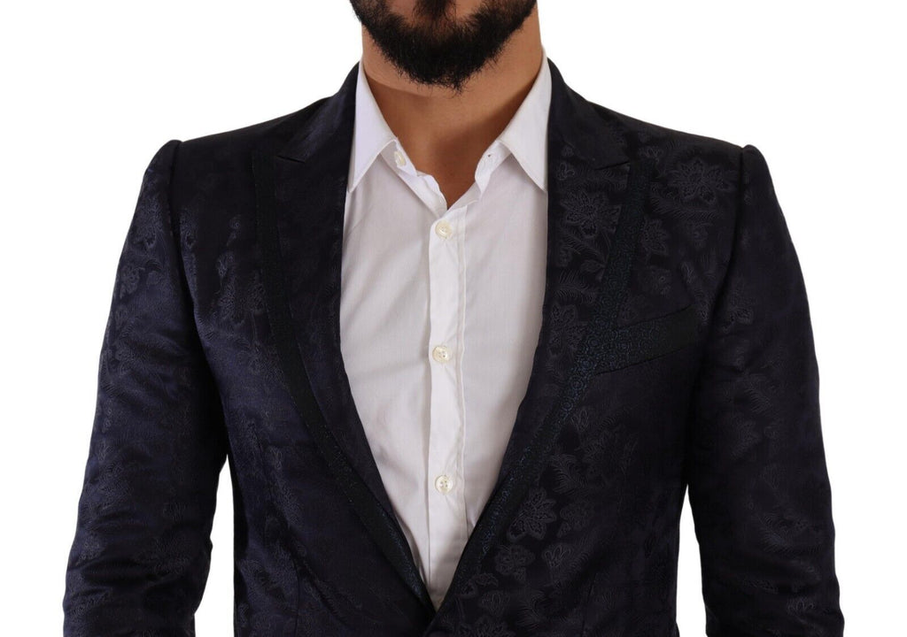 Dolce & Gabbana Blauer Jacquard-Mantel aus Seide mit Blumenmuster MARTINI Blazer
