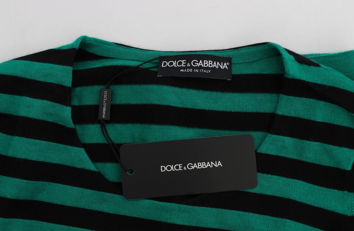 Dolce & Gabbana Grün Schwarzer Seiden-Kaschmir-Pullover