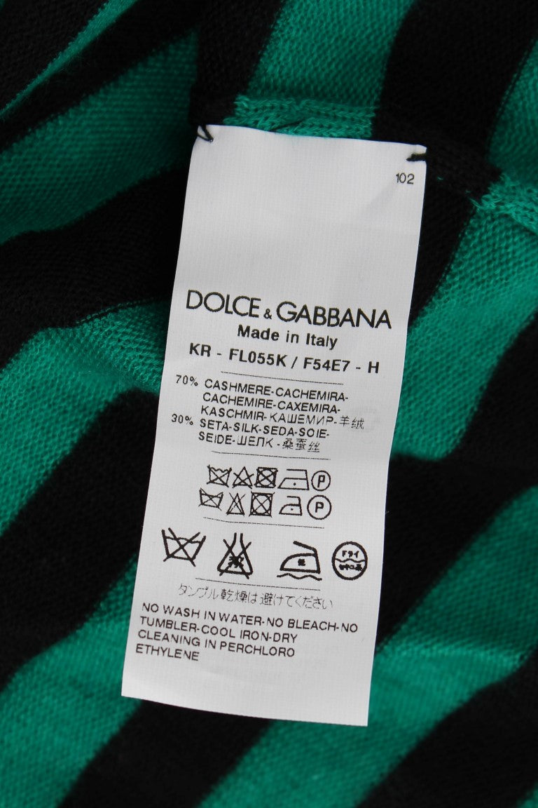 Dolce & Gabbana Grün Schwarzer Seiden-Kaschmir-Pullover
