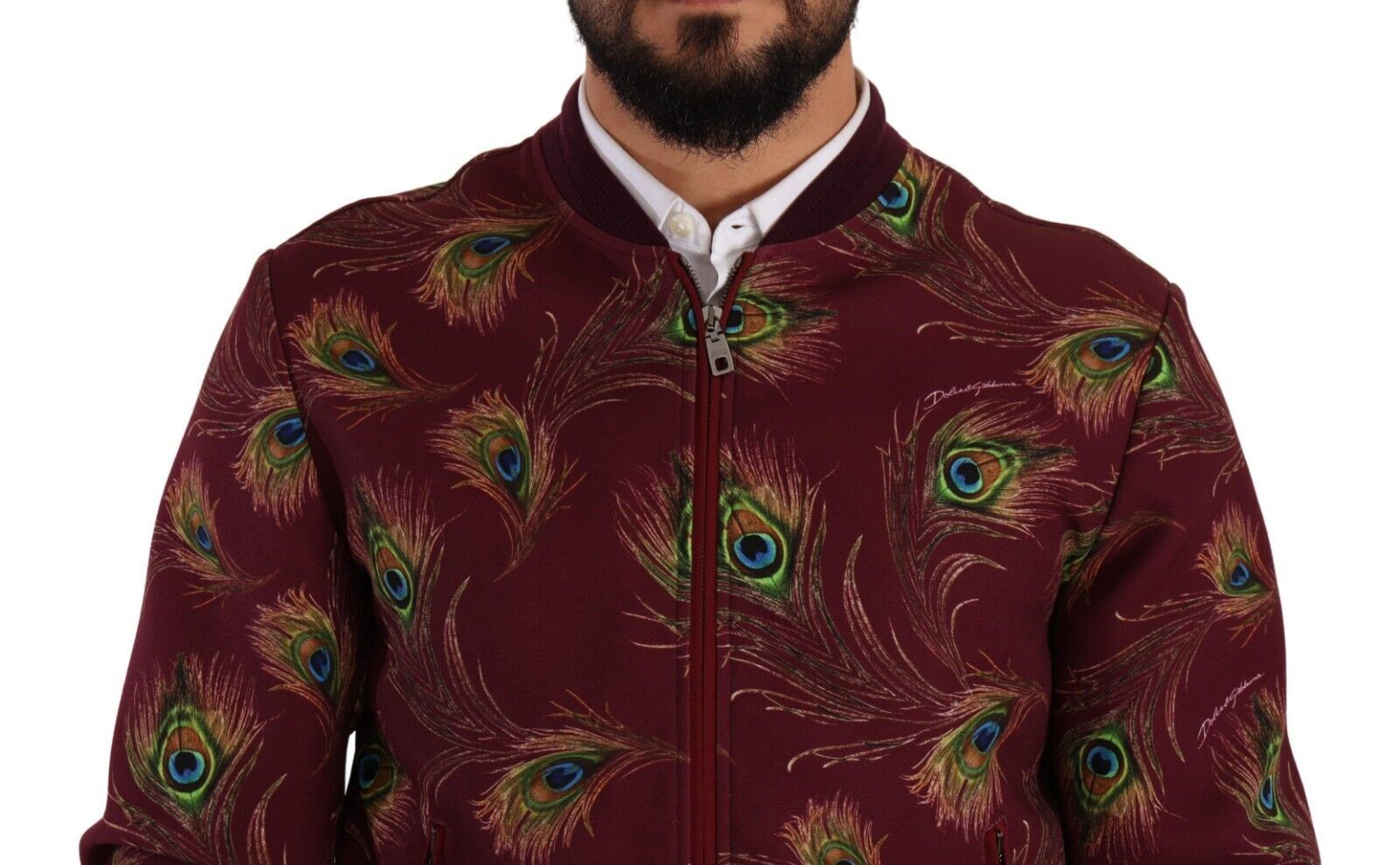 Dolce & Gabbana Rote Peacock Polyester Stretch Full Zip Jacke