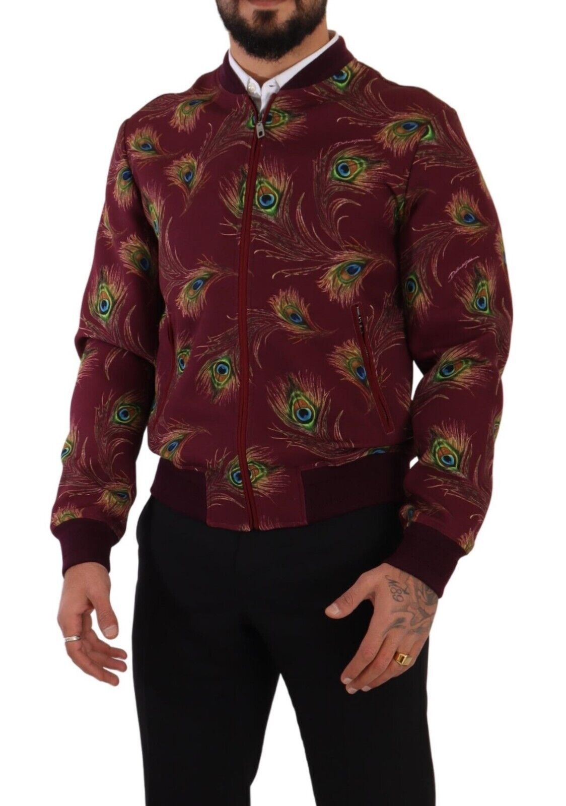 Dolce & Gabbana Rote Peacock Polyester Stretch Full Zip Jacke