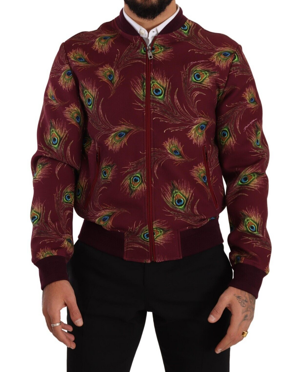 Dolce & Gabbana Rote Peacock Polyester Stretch Full Zip Jacke