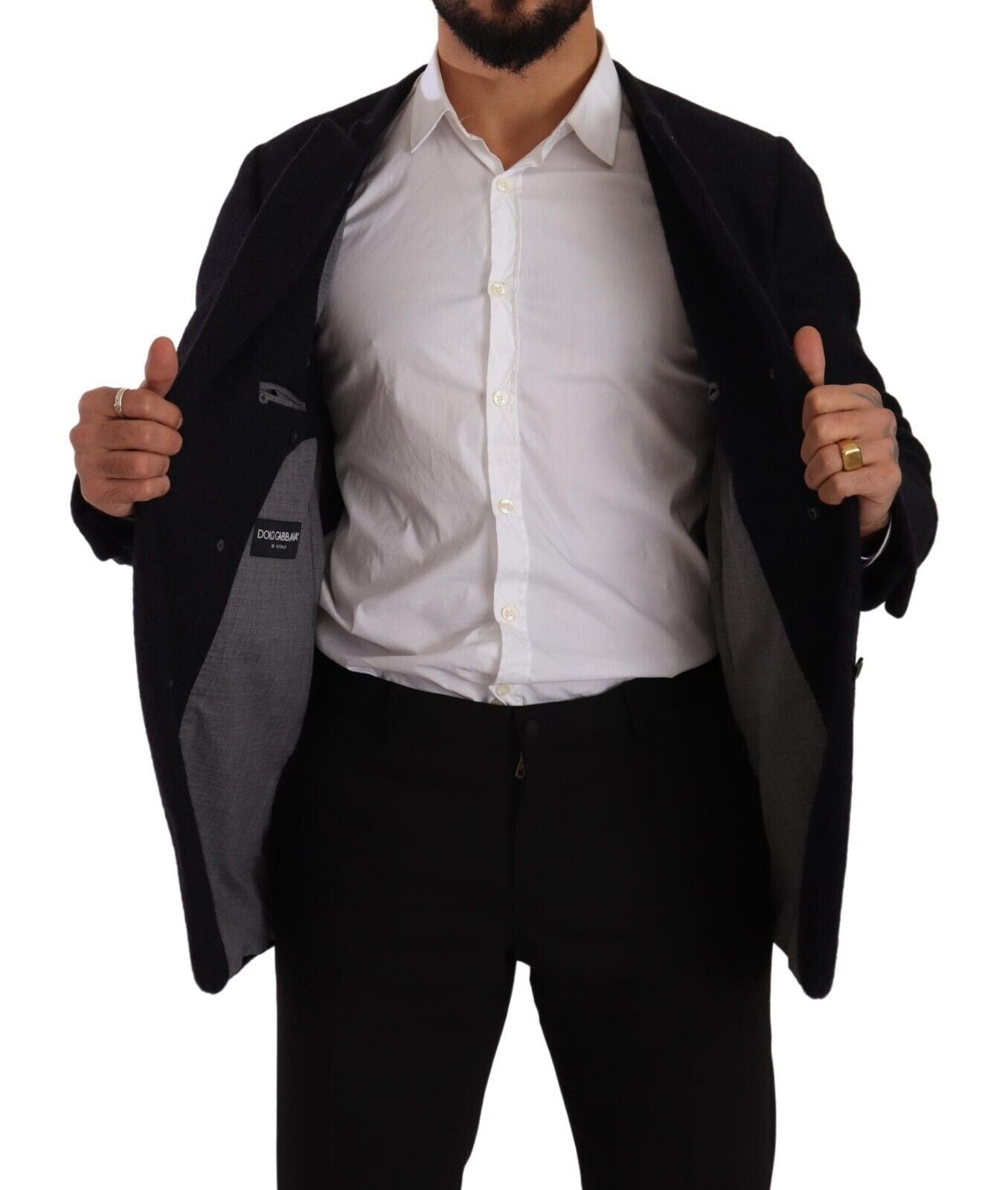 Dolce & Gabbana Graue Alpaka Button Down Männer Mantel Jacke