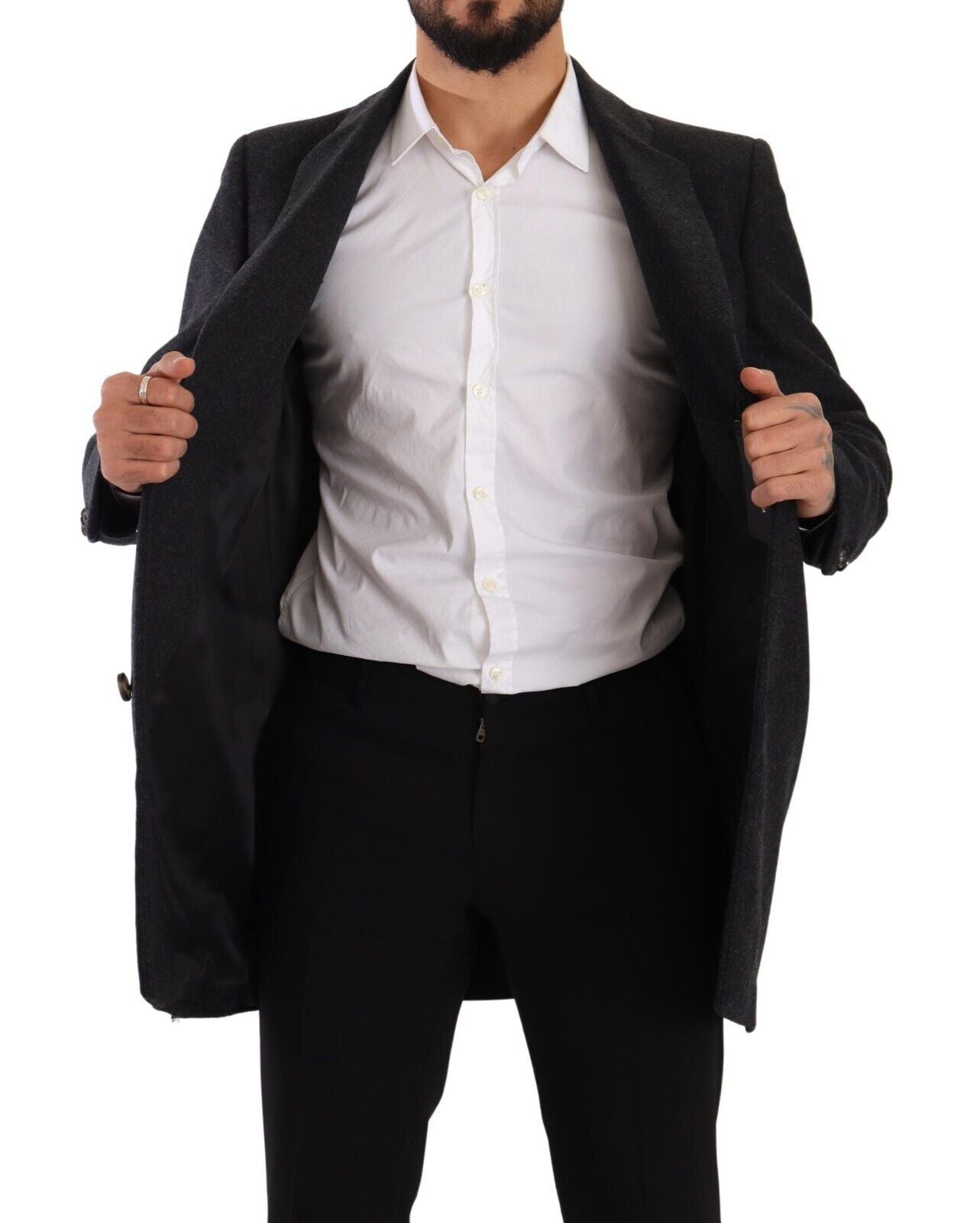 Dolce & Gabbana Dunkelgrau Wolle über Trenchcoat Männer Jacke