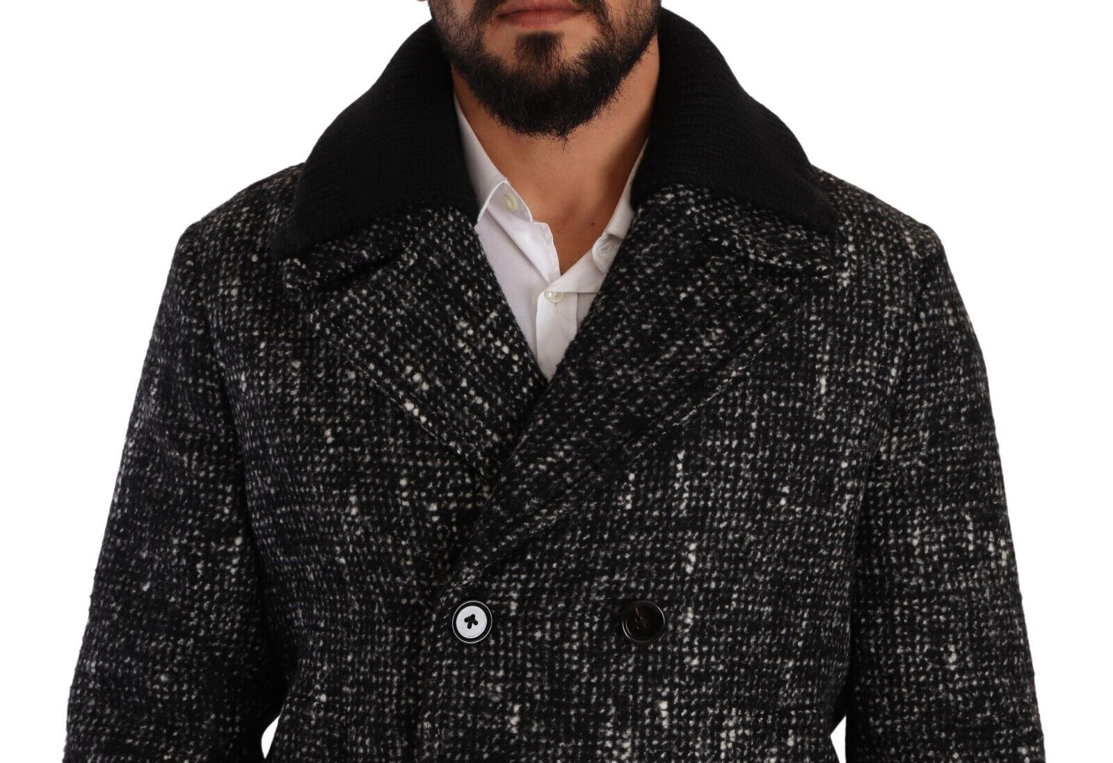 Dolce & Gabbana Schwarzer Wollmantel Zweireiher Herrenjacke