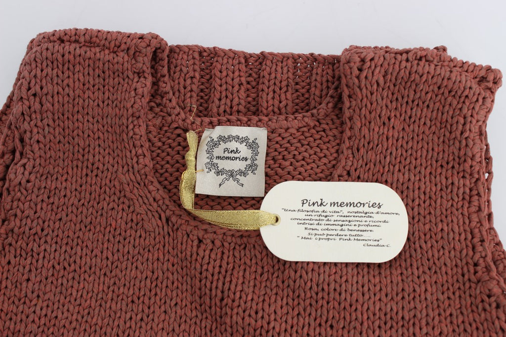 PINK MEMORIES Roter ärmelloser Strickpullover aus einer Baumwollmischung