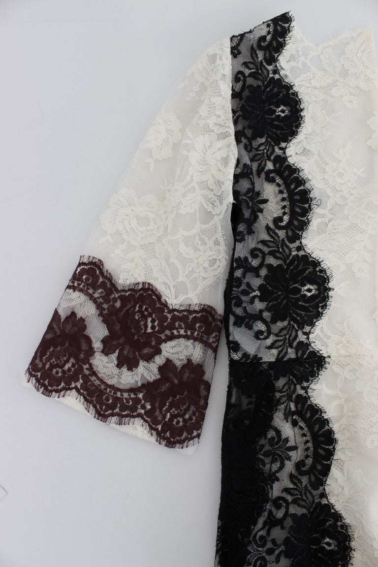 Dolce & Gabbana Weißes geblümtes Spitzenkleid in voller Länge