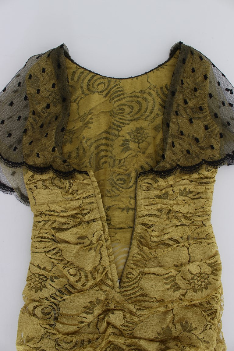 Dolce & Gabbana Gelb-schwarz geblümtes Spitzenkleid von Ricamo