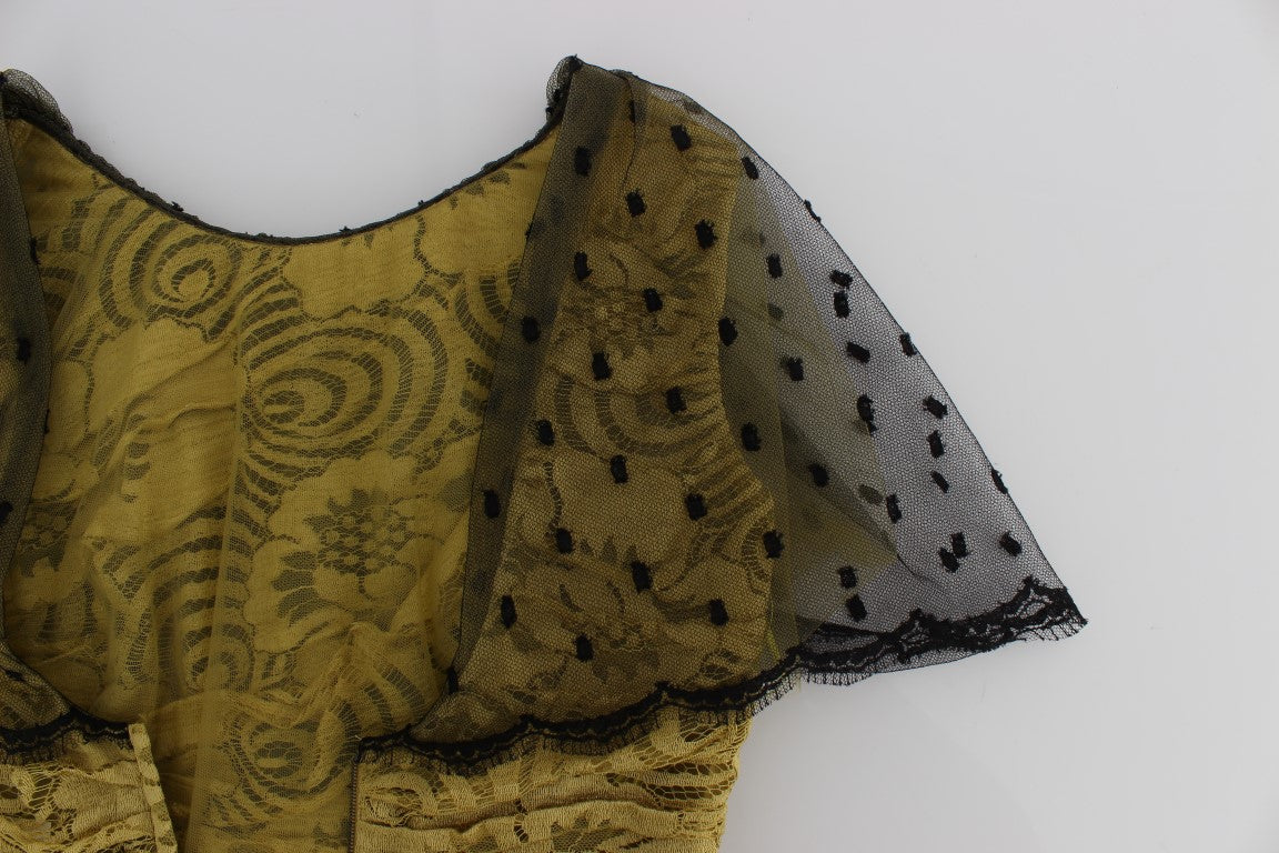 Dolce & Gabbana Gelb-schwarz geblümtes Spitzenkleid von Ricamo