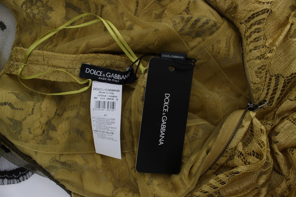 Dolce & Gabbana Gelb-schwarz geblümtes Spitzenkleid von Ricamo