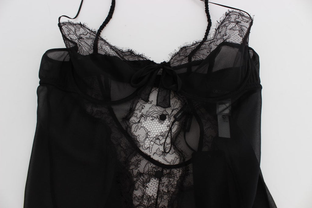 Dolce & Gabbana Schwarzes Seiden-Spitzen-Babydoll-Dessous-Top