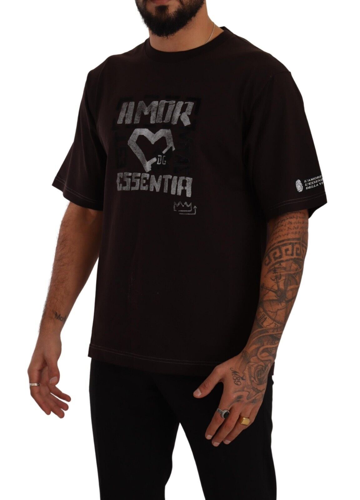 Dolce & Gabbana Bordeauxfarbenes Baumwoll-T-Shirt mit Rundhalsausschnitt und L-Amore-Druck