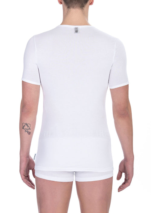 Bikkembergs T-Shirt mit V-Ausschnitt aus weißer Baumwolle für Männer