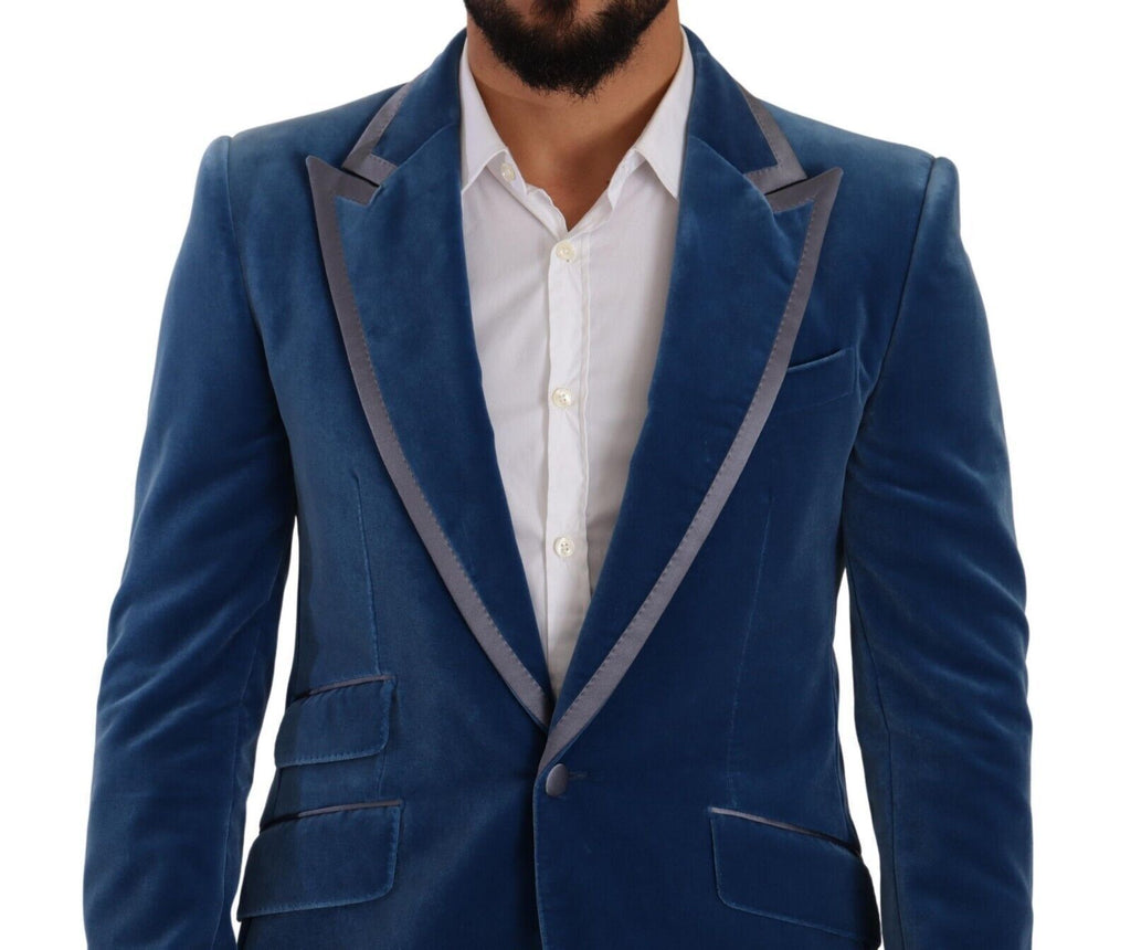 Dolce & Gabbana Blauer SICILIA Samt Slim Fit 2 Stück Anzug
