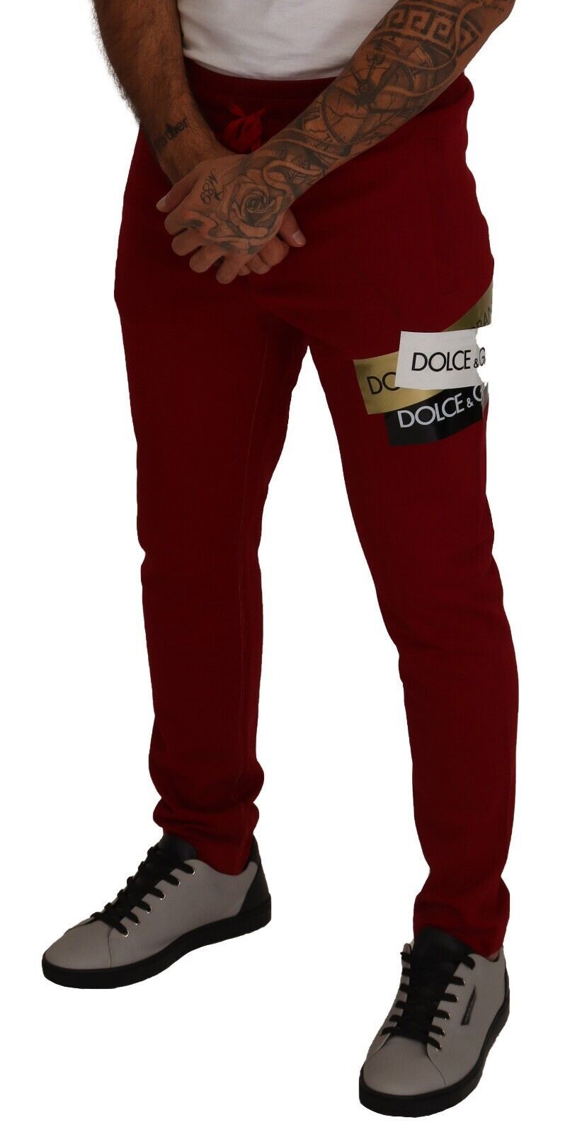 Dolce & Gabbana Rote Baumwoll-Logo-Patch-Sweatpants Jogginghosen