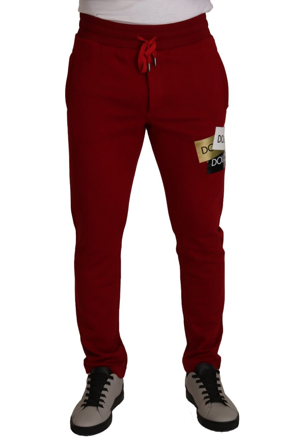 Dolce & Gabbana Rote Baumwoll-Logo-Patch-Sweatpants Jogginghosen