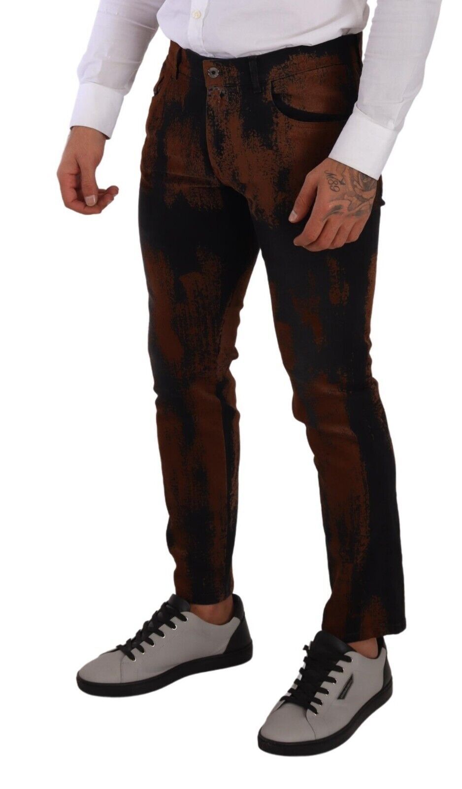 Dolce & Gabbana Schwarzbraune Tie Dye Baumwoll-Skinny Denim Jeans