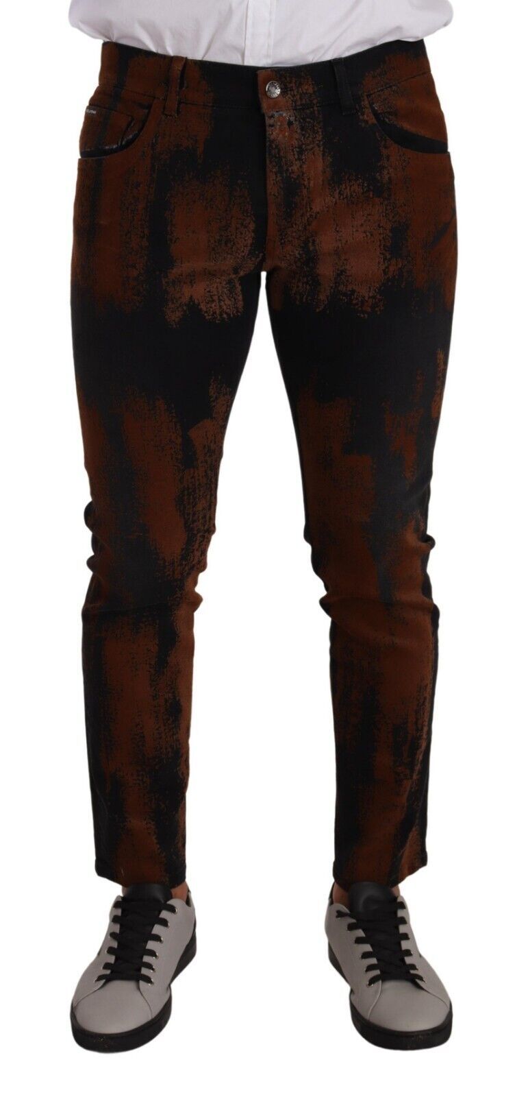 Dolce & Gabbana Schwarzbraune Tie Dye Baumwoll-Skinny Denim Jeans