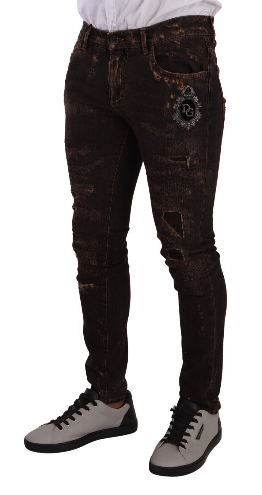 Dolce & Gabbana Braune Distressed Slim Fit Skinny Denim Jeans