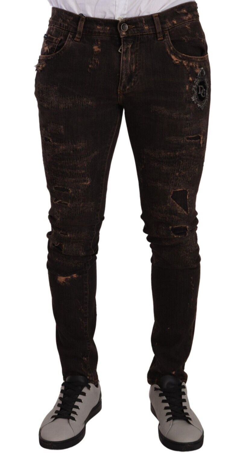 Dolce & Gabbana Braune Distressed Slim Fit Skinny Denim Jeans