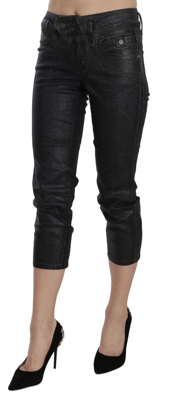 John Galliano Schwarze gewaschene Denim-Hose mit schmalem Bein und mittlerer Taille