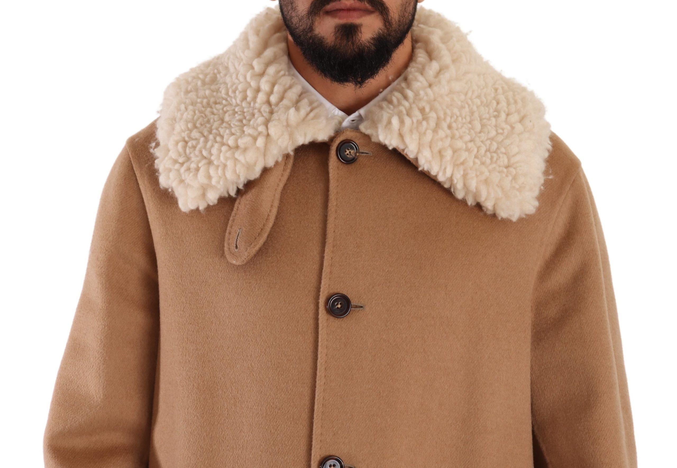 Dolce & Gabbana Beige Kamelhaar Kaschmir Shearling Mantel Jacke