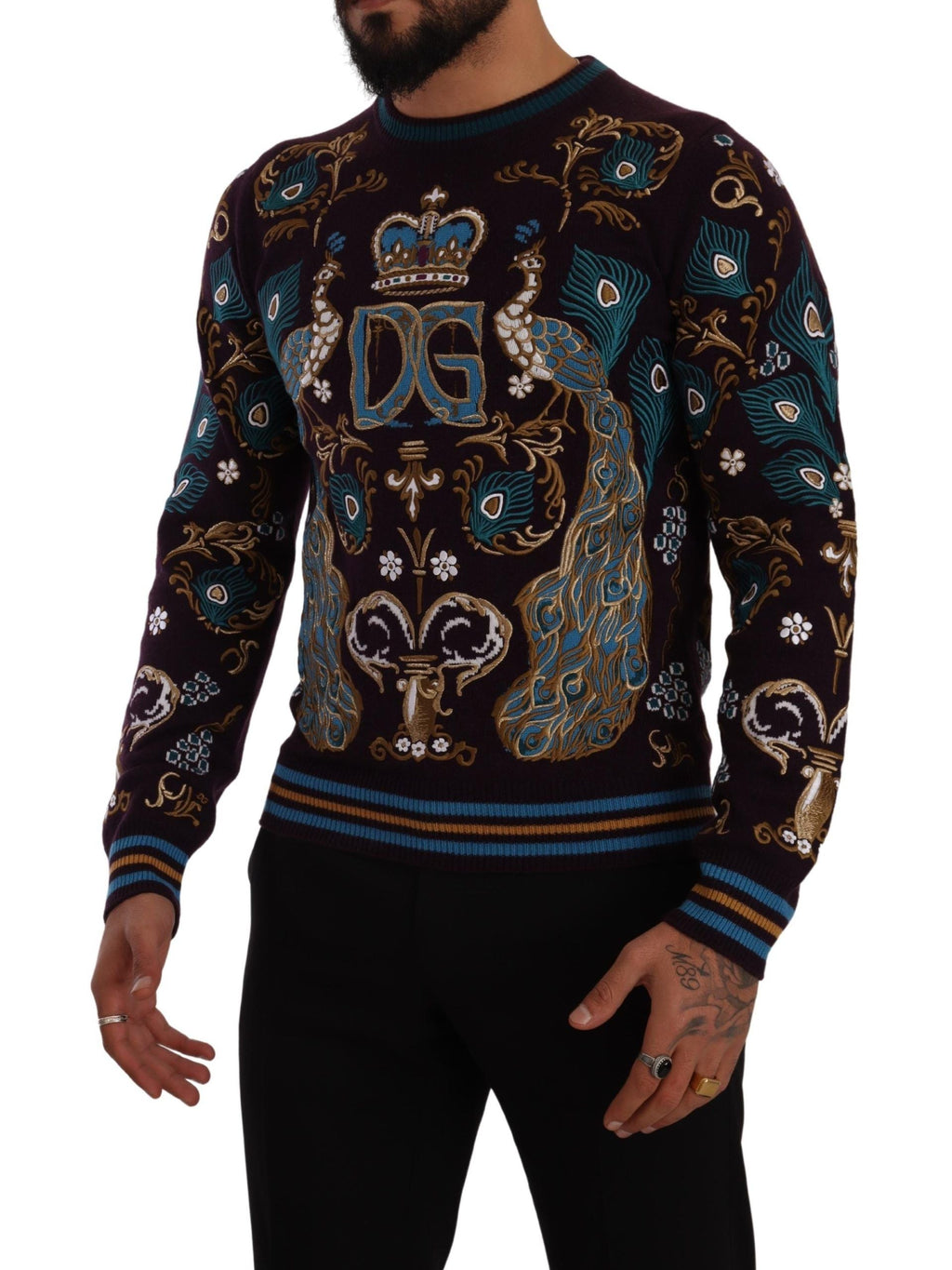 Dolce & Gabbana Bordeauxfarbener Kaschmir DG Crown Pullover mit Stickerei
