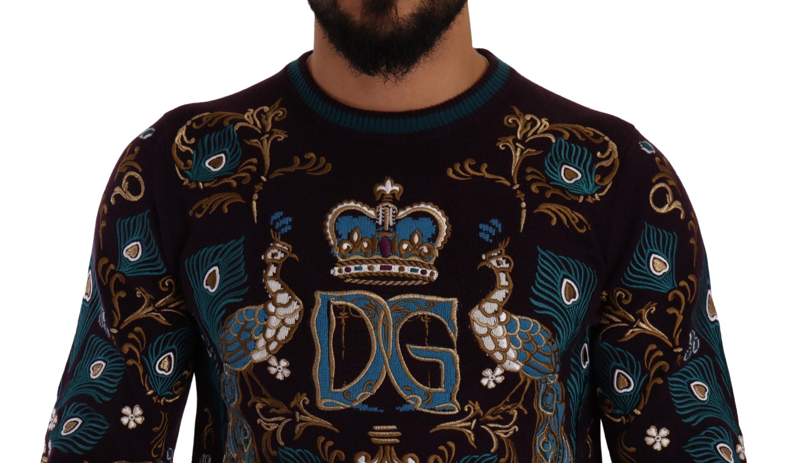 Dolce & Gabbana Bordeauxfarbener Kaschmir DG Crown Pullover mit Stickerei