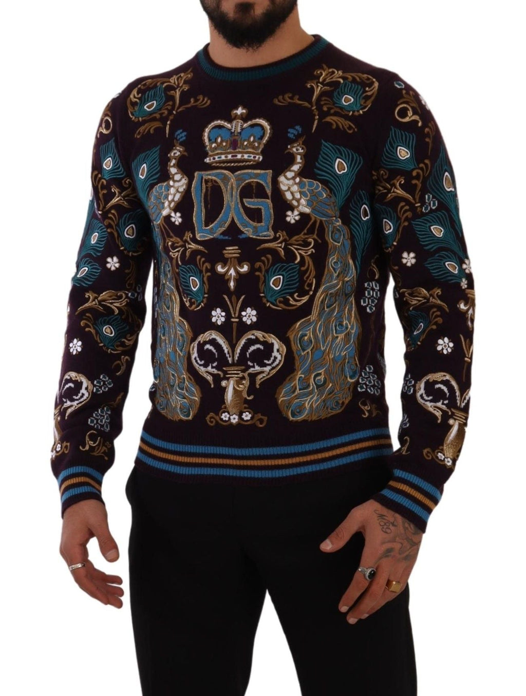 Dolce & Gabbana Bordeauxfarbener Kaschmir DG Crown Pullover mit Stickerei